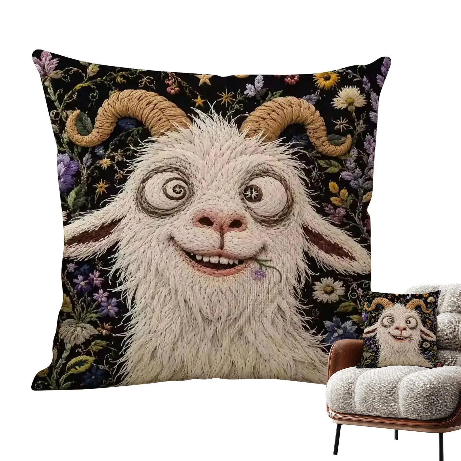 Screaming Goat Pillow Case 2D 45x45cm Novelty Animal Cushion Case Couch Decoration Goat Pillowcase for Home Dorm Apartment