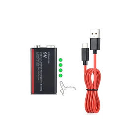 1PCS 9V 500mAh USB lithium-ion battery 9V 6F22 lithium battery 4LED power display with TYPE-C cable fast charging