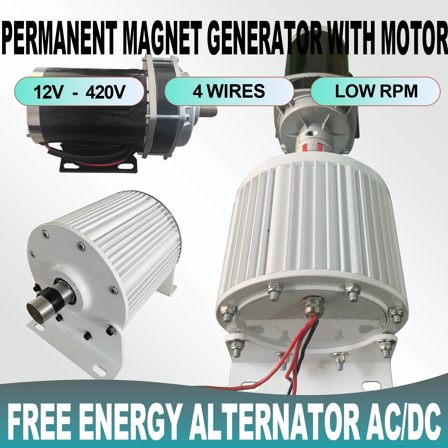 220V 380V 15000W 18000W 30000W 50KW 60KW Permanent Magnet Generator Dynamo With DC Driving Motor Power Generation System Homeuse