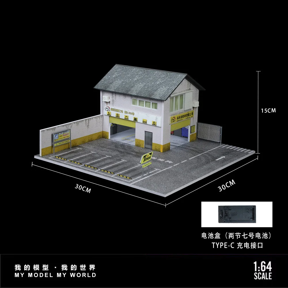 ในสต็อก 1:64 MorimotoโรงงานLighting Editionฉากจําลองคอลเลกชันตกแต่งบ้านรุ่นรถตําแหน่งแพลตฟอร์ม