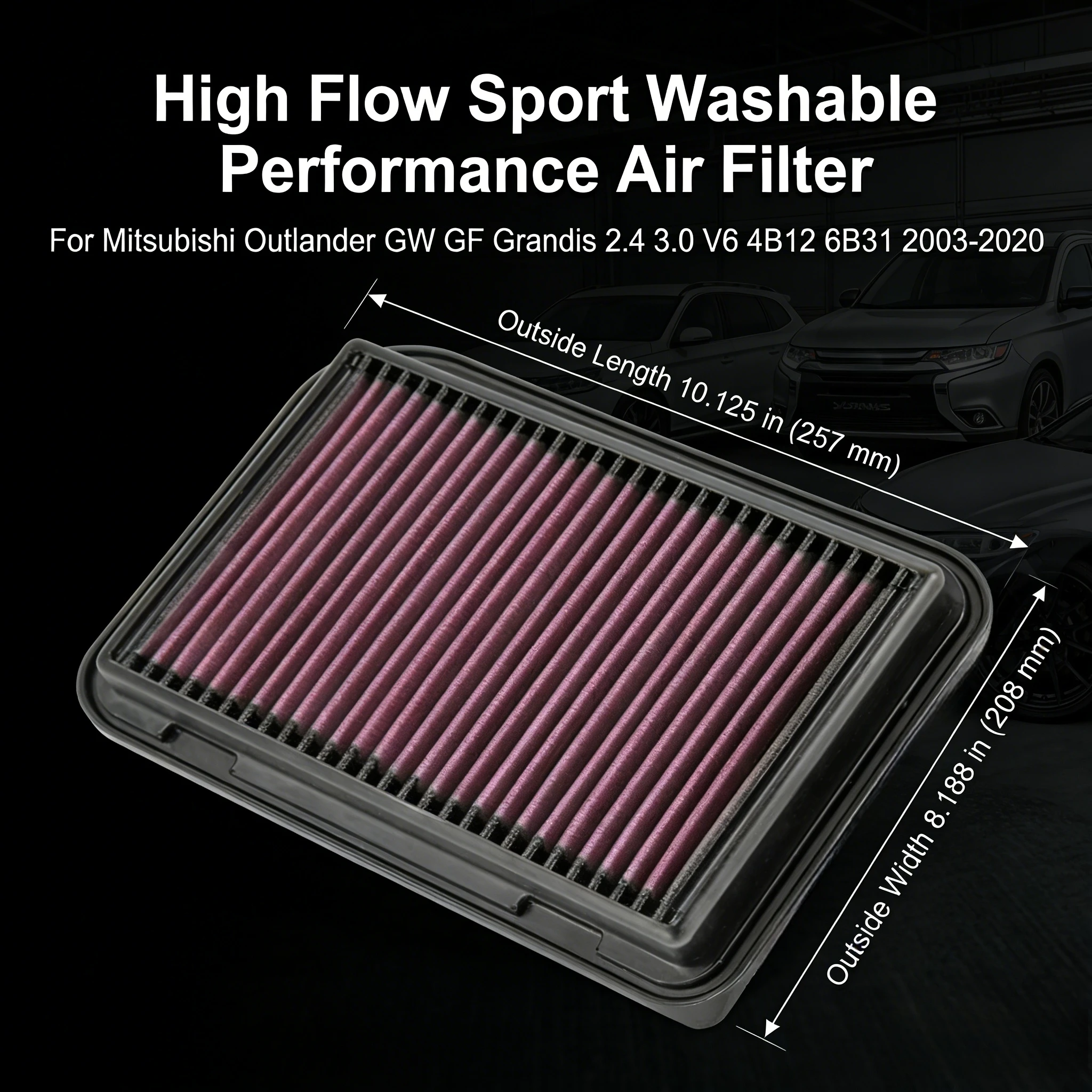 

Для Mitsubishi Outlander GW GF Grandis 2.4 3.0 V6 4B12 6B31 2003-2020: Высокопроизводительный спортивный моющийся воздушный фильтр 33-3015