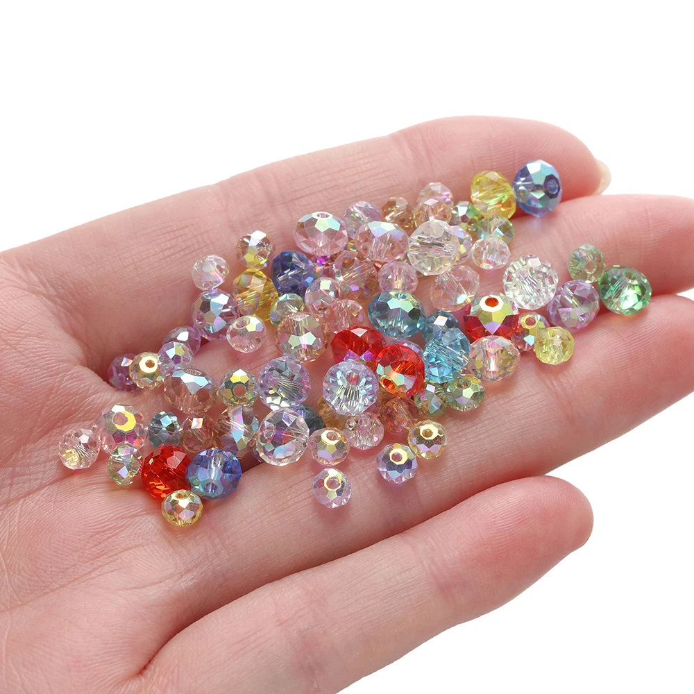 50 Uds. Cuentas redondas planas facetadas de cristal de Color AB, cuentas espaciadoras sueltas para DIY, collar, pulsera, pendientes, accesorios para hacer joyas