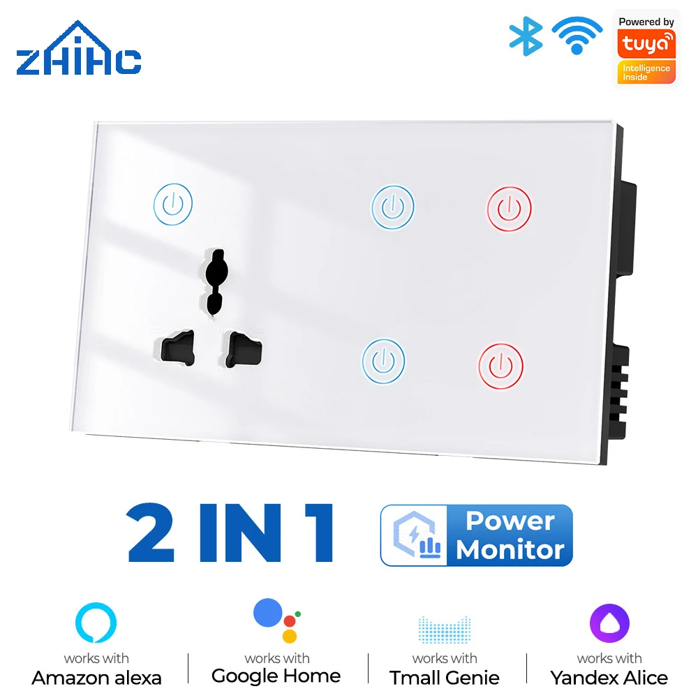 

4 Gang Tuya Smart WiFi/Zigbee Switch With Univeral US UK Plug Lndividual Control Outlets Socket Support Google Home Alexa Alice