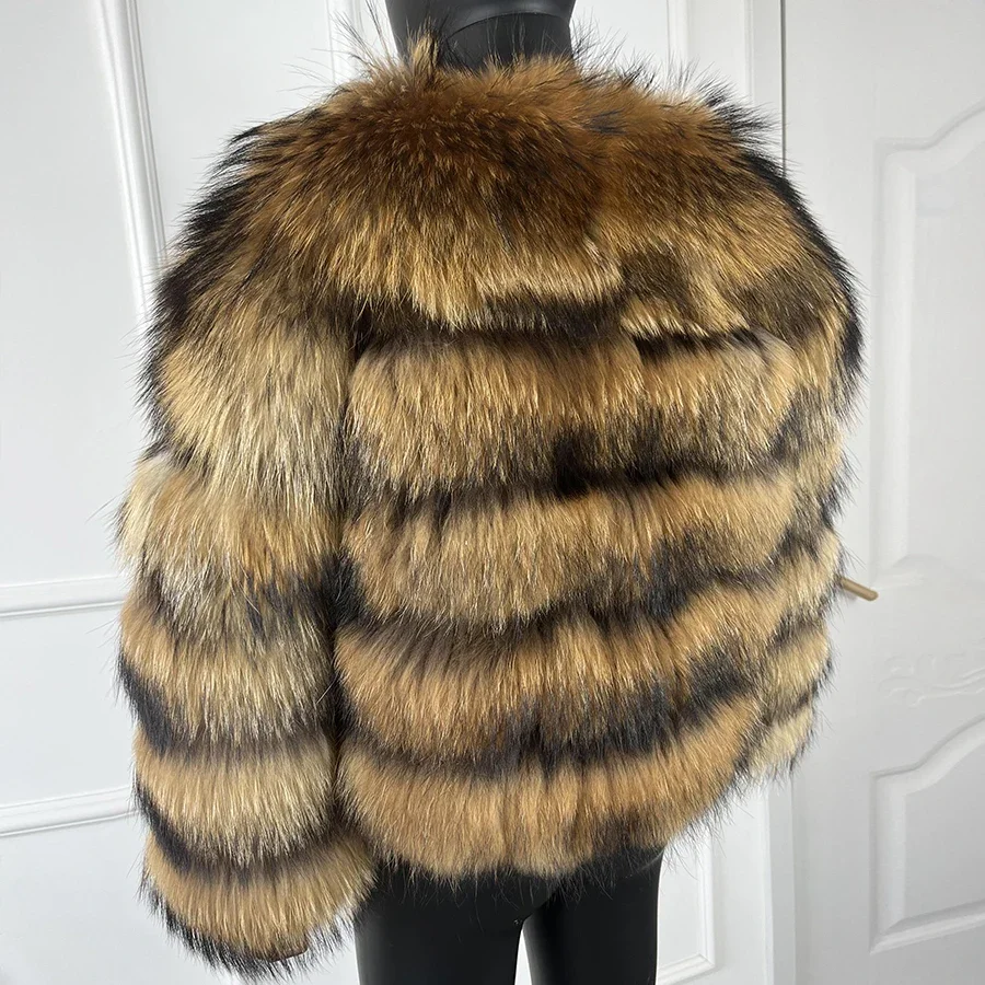 High Quality Cropped Faux Raccoon Fur Coat Women Winter Fashion O Neck Long Sleeve Fluffy Short Faux Fur Jacket Crop Top Outwear