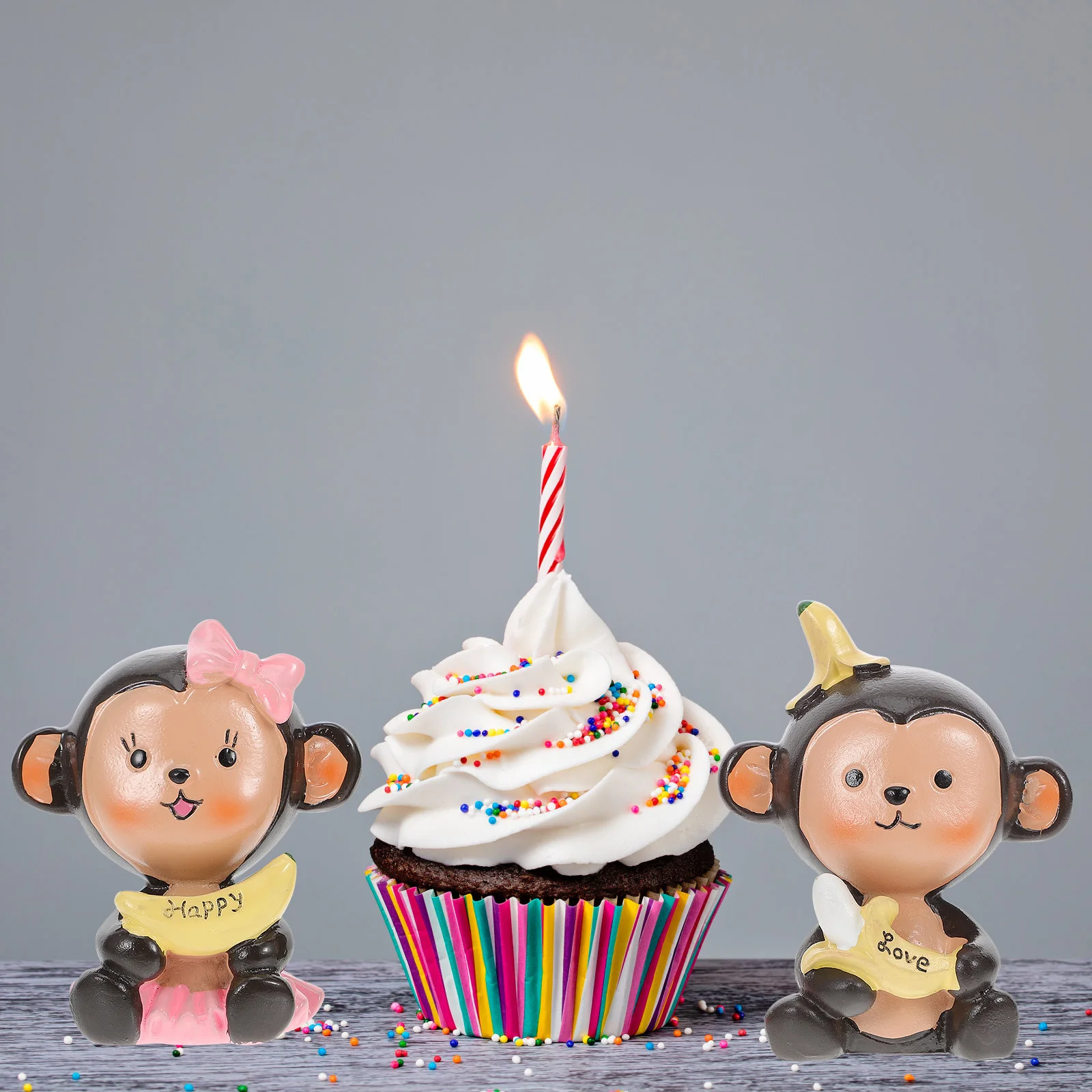 

2pcs Banana Monkey Resin Cake Ornament Cute Decorative Models For Baking Party Home Car Desk Decoration Festival Gift
