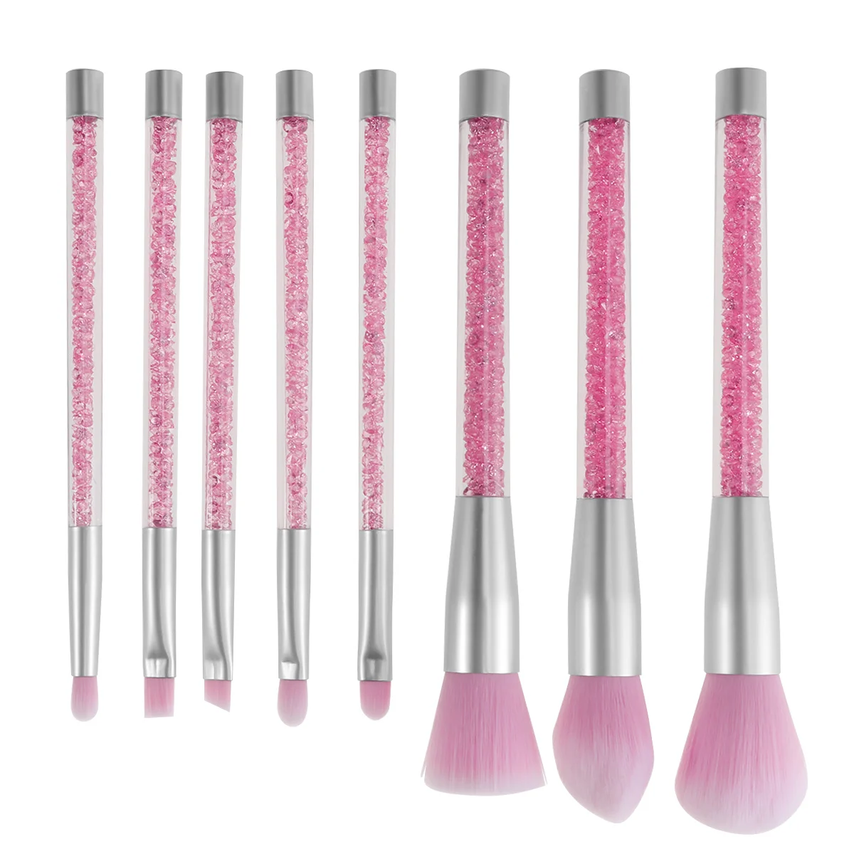 

8pcs Makeup Brush Set Transparent Crystal Handle For Women Powder Brush Cosmetics Kit Professional Daily Use Pink
