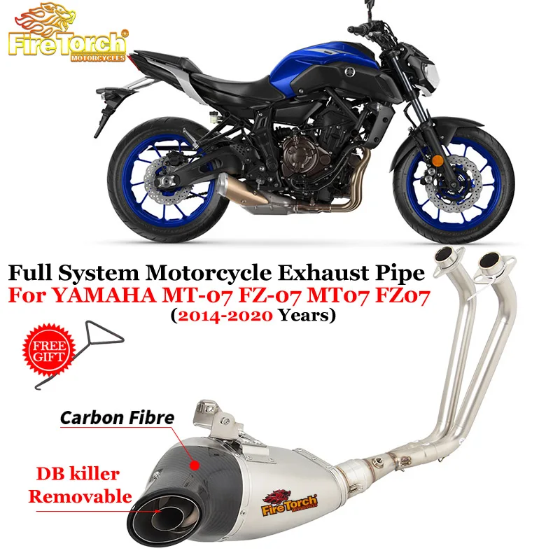 

For YAMAHA MT-07 FZ-07 MT07 FZ07 2014 - 2020 Motorcycle Exhaust DB Killer Escape System Modify Front Link Pipe Carbon Muffler