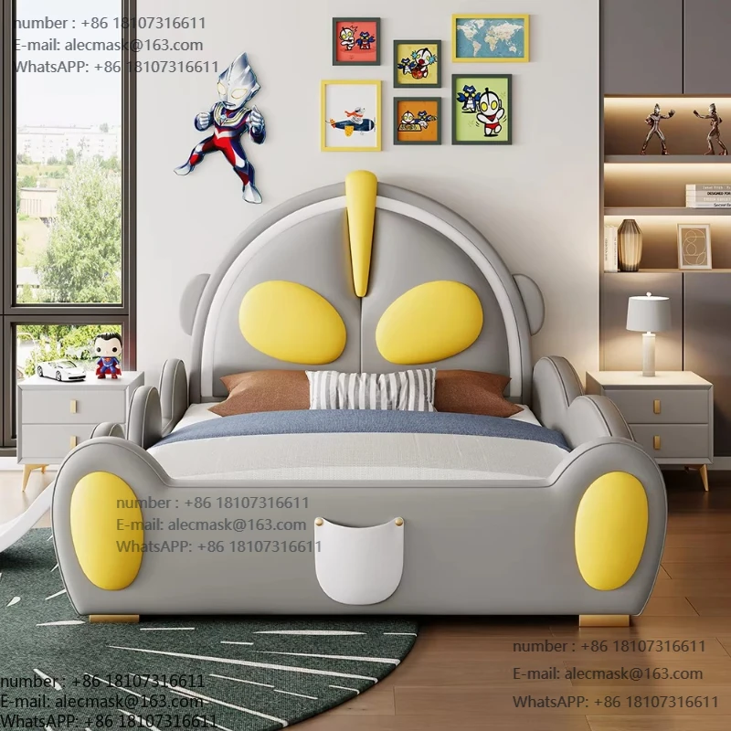 

Children's bed boys solid wood bed girls soft bag simple modern teen bedroom boys single bed