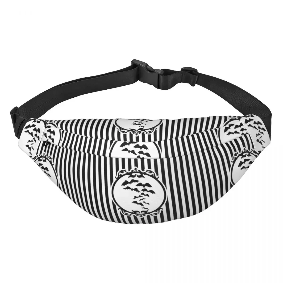 Casual Stripes And Bats Fanny Pack for Running Women Men Goth Occult Witch Halloween Sling Crossbody Waist Bag Phone Money Pouch