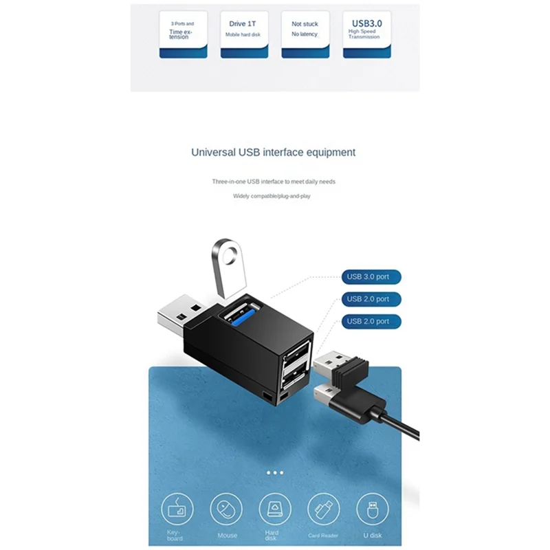 A19E-USB 3.0 Hub Adapter Extender Mini 3 Port Breakout U Disk Card Reader For Computer Laptop USB 2.0 Hub PC Accessories