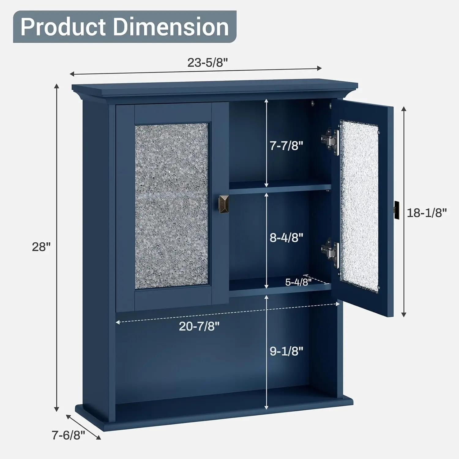 Wall Mount Bathroom Storage Cabinet with Tempered Glass Door & Buffering Hinge Over Toilet Organizer, Customized