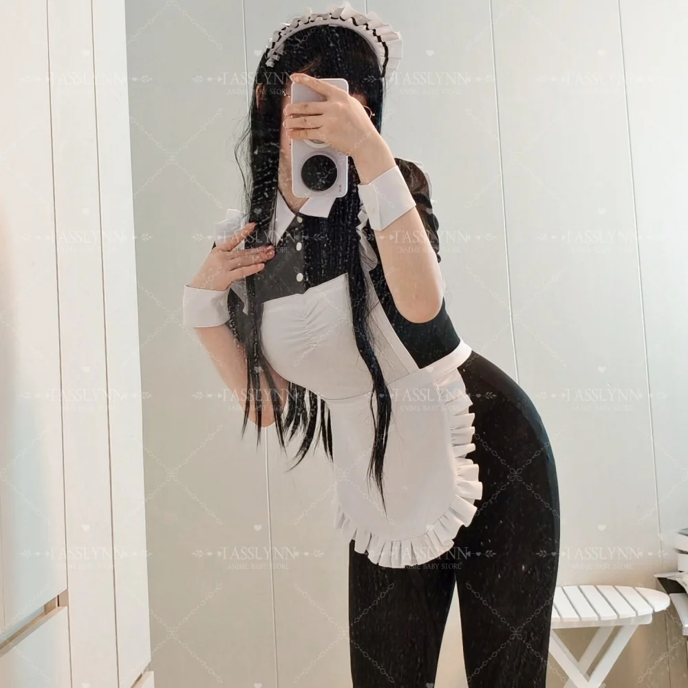 

High-Slit Maid Apron Sexy Mesh Outfit Black White Maid Halloween Carnival Suit Waimengshe Original Coffee Maid Cosplay Costume