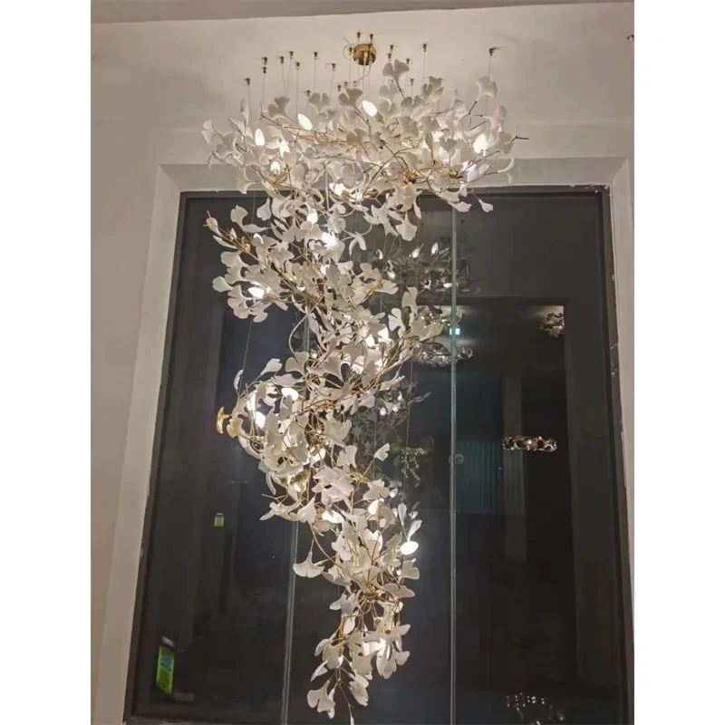 Nordic creative style ginkgo branch chandelier staircase modern petal chandelier hotel lobby chandelier YX819TB