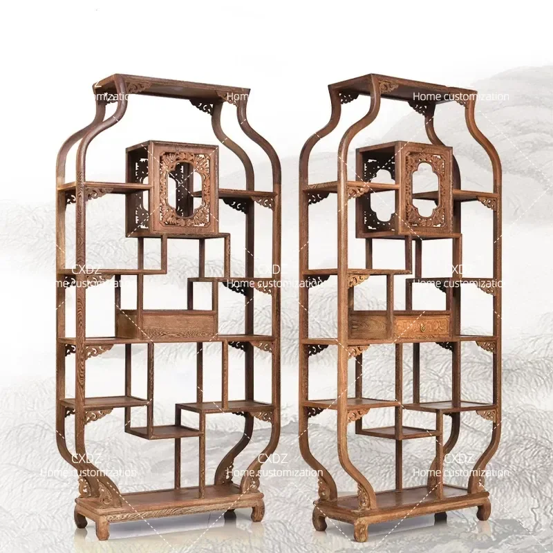 Solid Wood Antique Chinese Display Rack Multi Layer Shelf Partition Storage Organizer for Home Decor Living Room Furniture