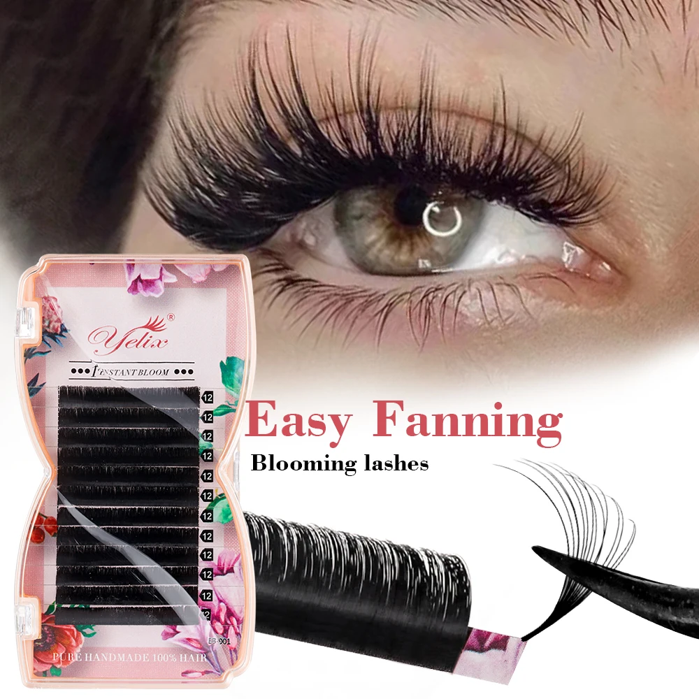 Yelix C/CC/D Curl Easy Fanning Auto Fans Wimpernverlängerung, selbsthabend, schnelle Blüte, blühende Mega-Volumen-Wimpern