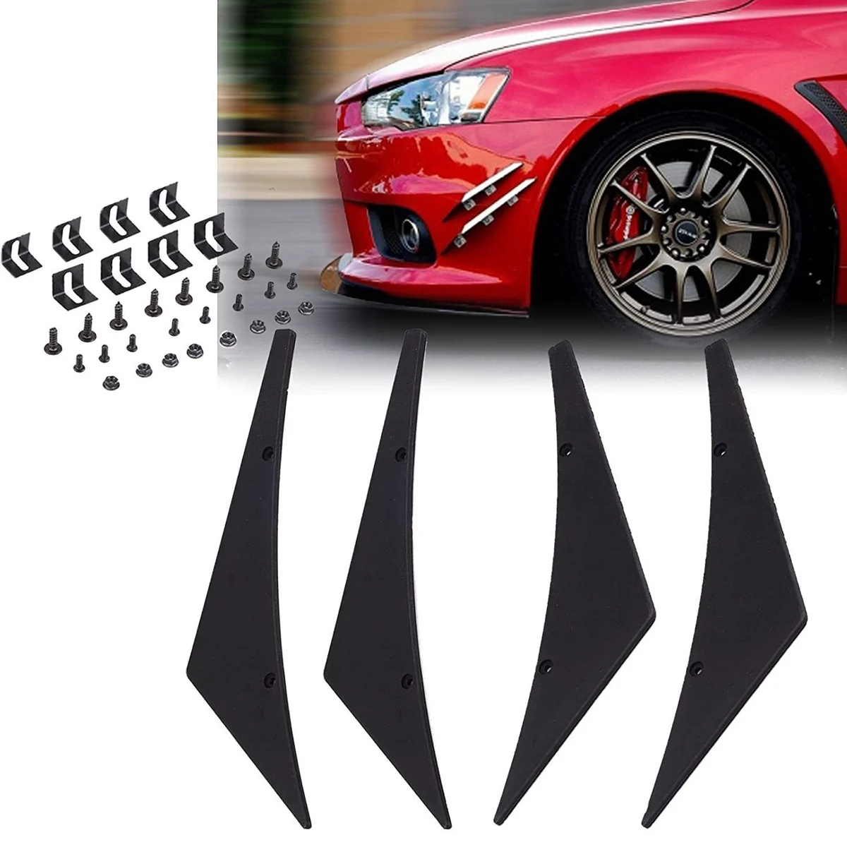 4PCS Front Bumper Fin Corner Guard Trim Universal For Mitsubishi Lancer 2002-2017 Canard Splitter Diffuser Valence Spoiler Lip