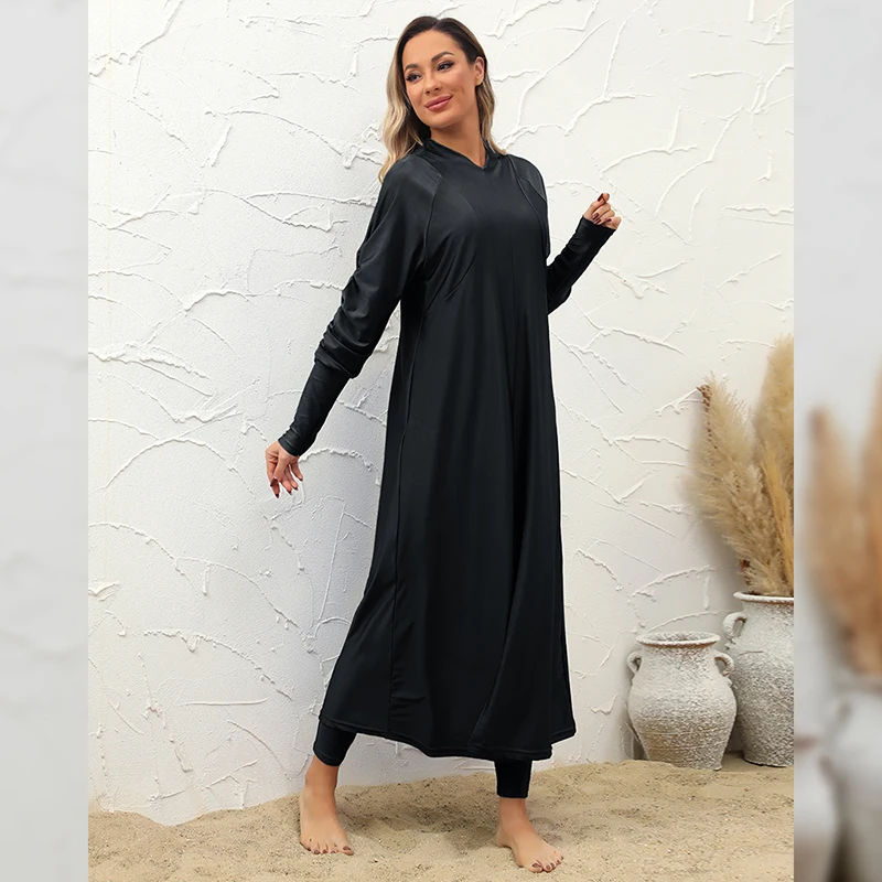 3PCS Muslim Women Long Swim Dress Robe Modest Sports Swimsuit Hijab Swimwear Islamic Arabic Bathing Suit Beachwear Full Cover