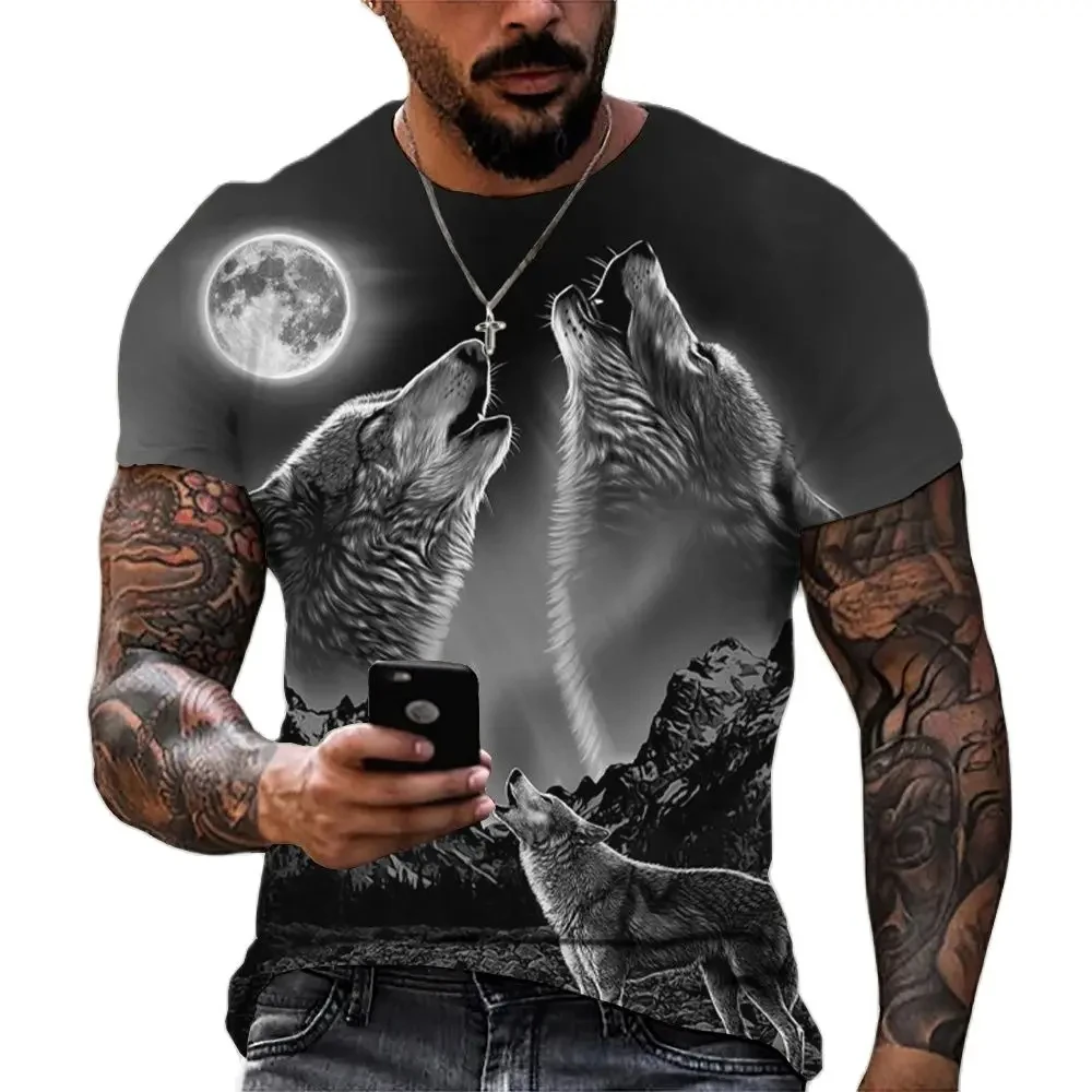 2023 Wolf T Shirt For Mens Animal Print Short Sleeve Top 3D Casual Street Man\'s T-shirt Oversized Tee Shirt Men Vintage Clothing