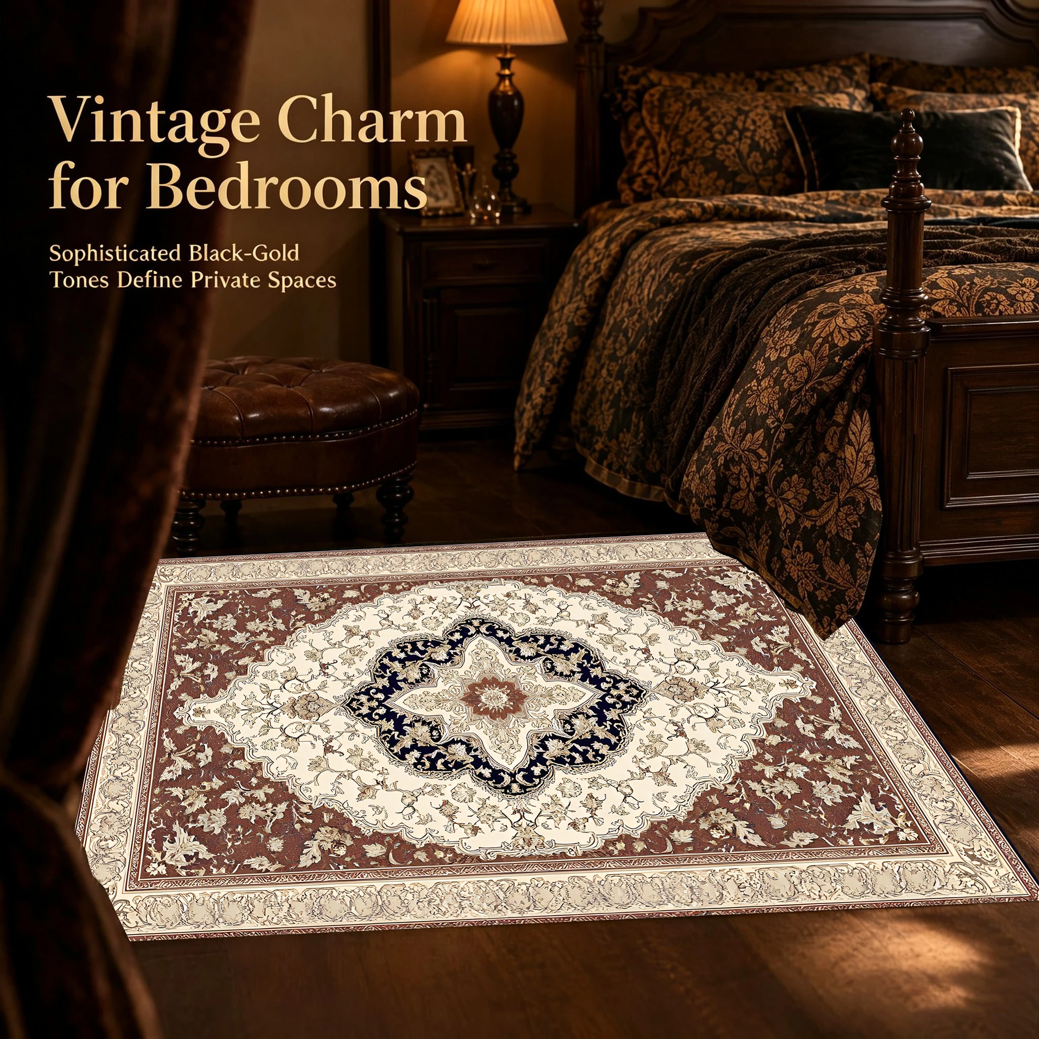 Reddish Brown Persian Diamond Velvet Area Rug, Vintage for Living Room Bedroom, Christmas Autumn Winter