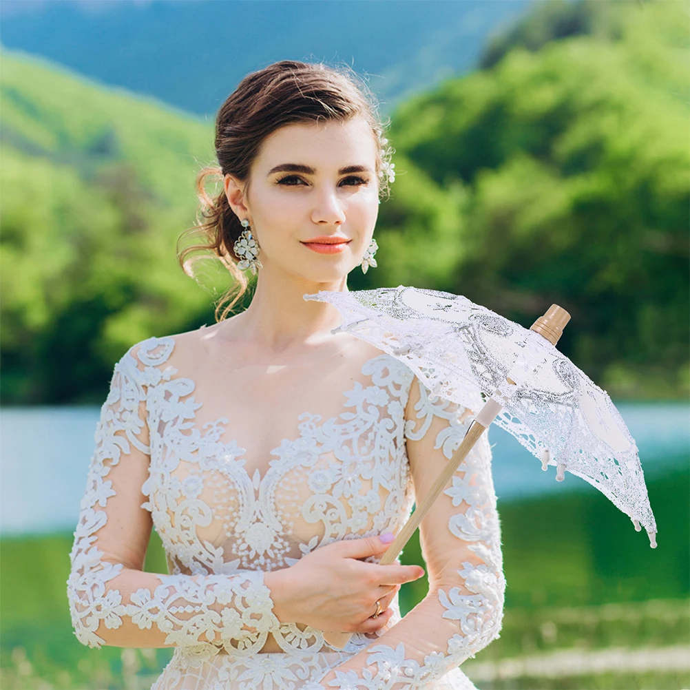 

Wedding Decor Embroidered Cotton Umbrella Umbrellas for Parasol Vintage White Bride Beach Vacation