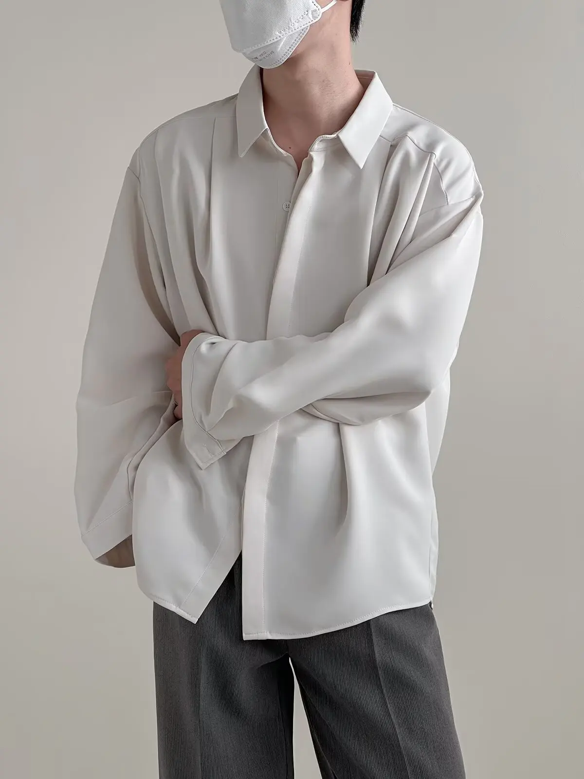 Advanced drape new long sleeved shirt men's 2026 spring and autumn cool trend, no ironing collar shirt
