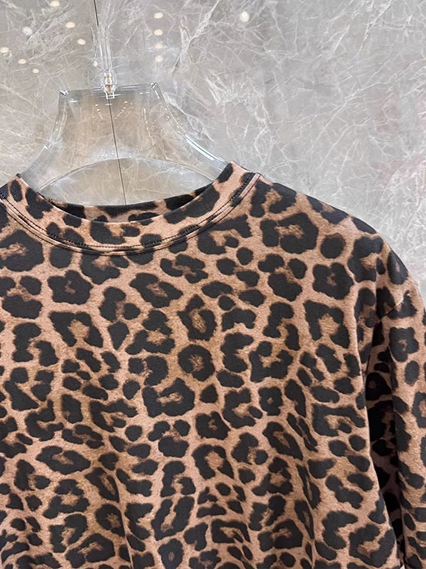 Высококачественная женская свободная футболка ort Sve round Ne с леопардовым принтом в стиле ретро Sle Commute Faion, топ больших размеров для внутренней одежды