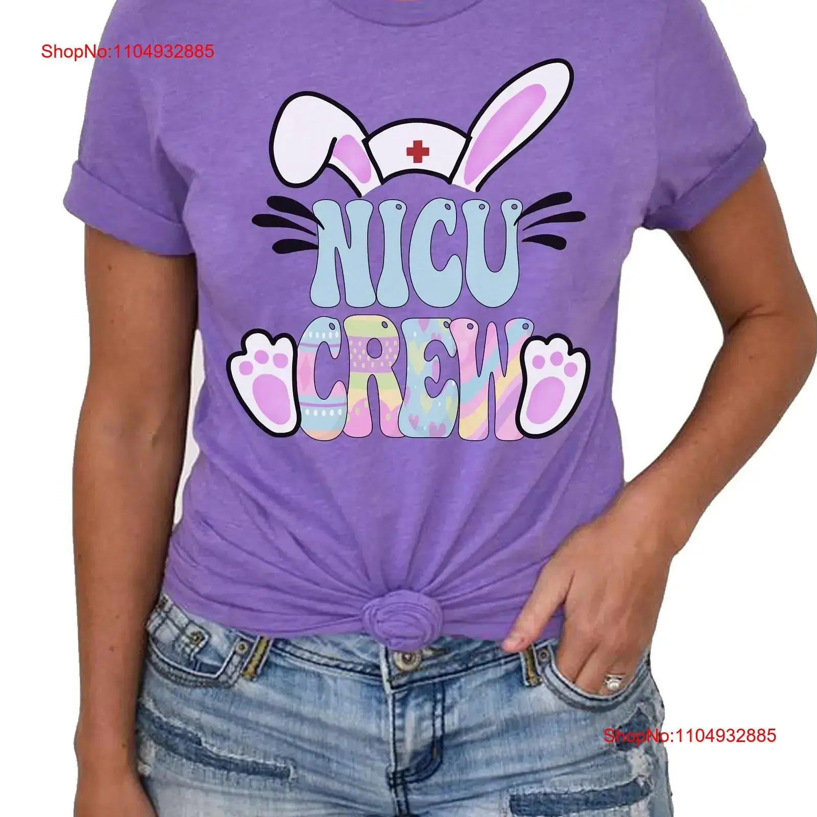 NICU عيد الفصح تي شيرت ممرضة طاقم لوحدة الرعاية المكثفة لحديثي الولادة عامل Preemie طبيب خمر غسلها موضة مريحة عادية #1