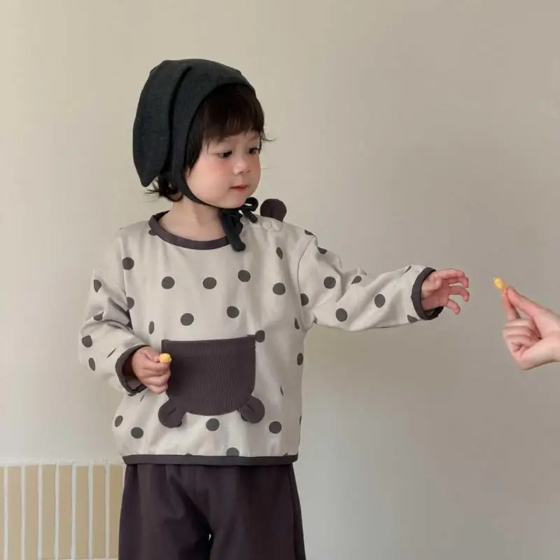 

2026 Spring New Baby Long Sleeve Sweatshirt Boys Casual Pullover Infant Girls Cotton Polka Dot Tops Toddler Clothes
