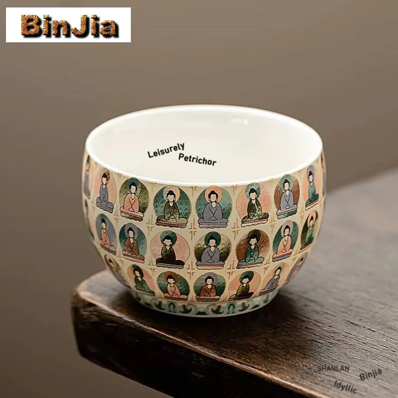 120ML Creative Thousand Buddha Tea Bowl White Porcelain Color Arhat Cup Larle Single Msater Personal Kung Fu Teaset Accessories