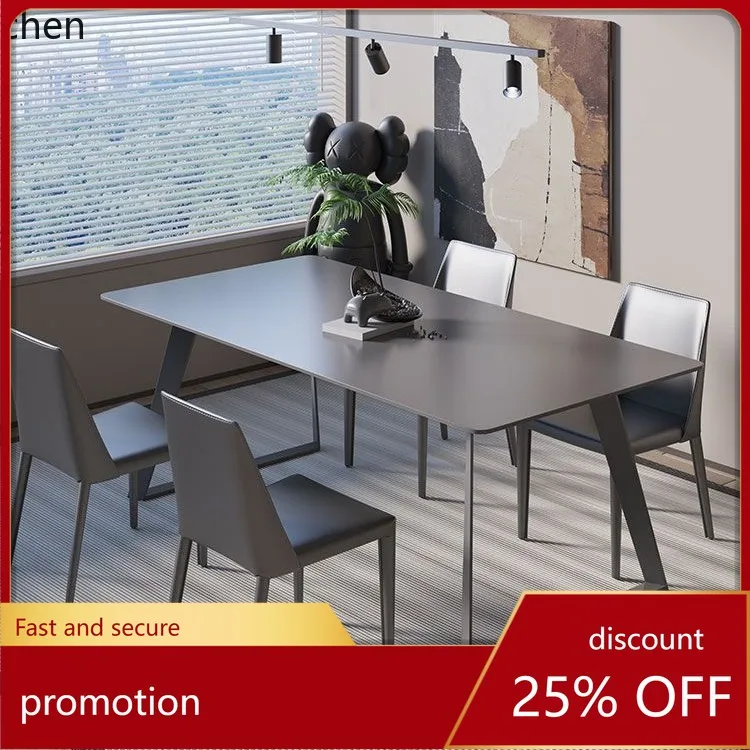 

HT Minimalist Rock Slab Dining Table and Chair Set Modern Simple Rectangular Dining Table