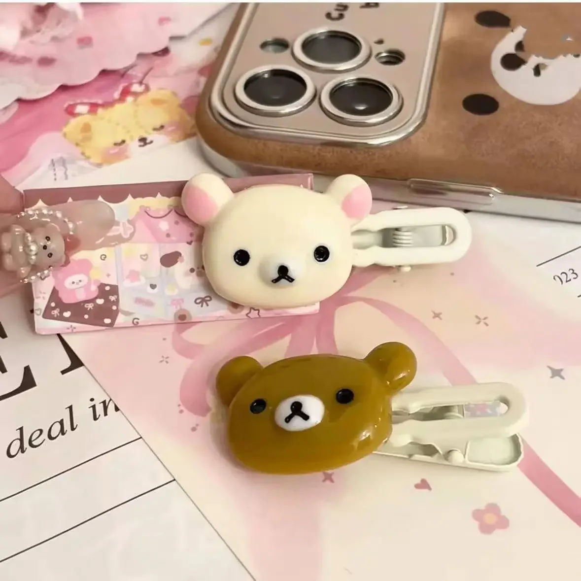 Rilakkuma Haarspangen für Kawaii Relax Bear Haarnadeln Damen Pony-Haarspangen Modische Entenschnabel-Clips Haarschmuck für Frauen Geschenk