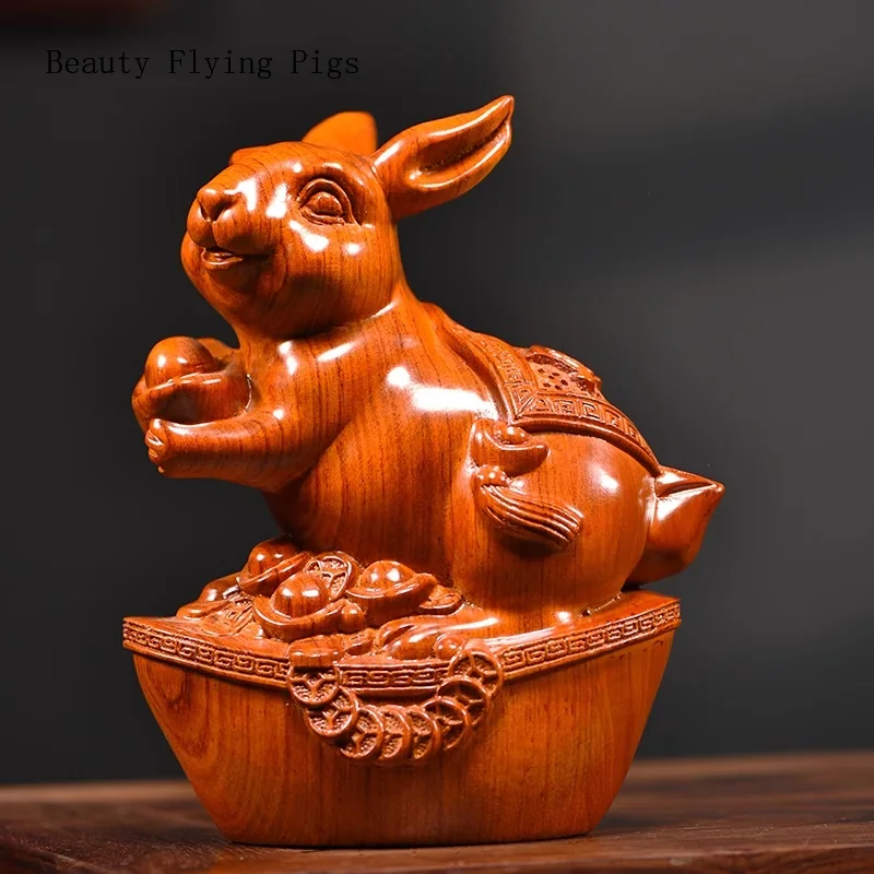 1PCS Chinese handmade wood carving animal ornaments for the twelve zodiac animals home foyer decoration opening gift