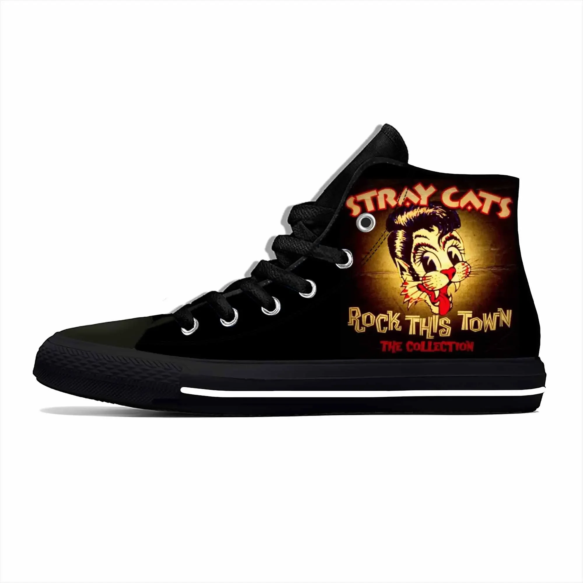 Cat Music Rock Band Singer Fashion Funny Stray Casual Cloth Shoes High Top leggero traspirante stampa 3D uomo donna Sneakers