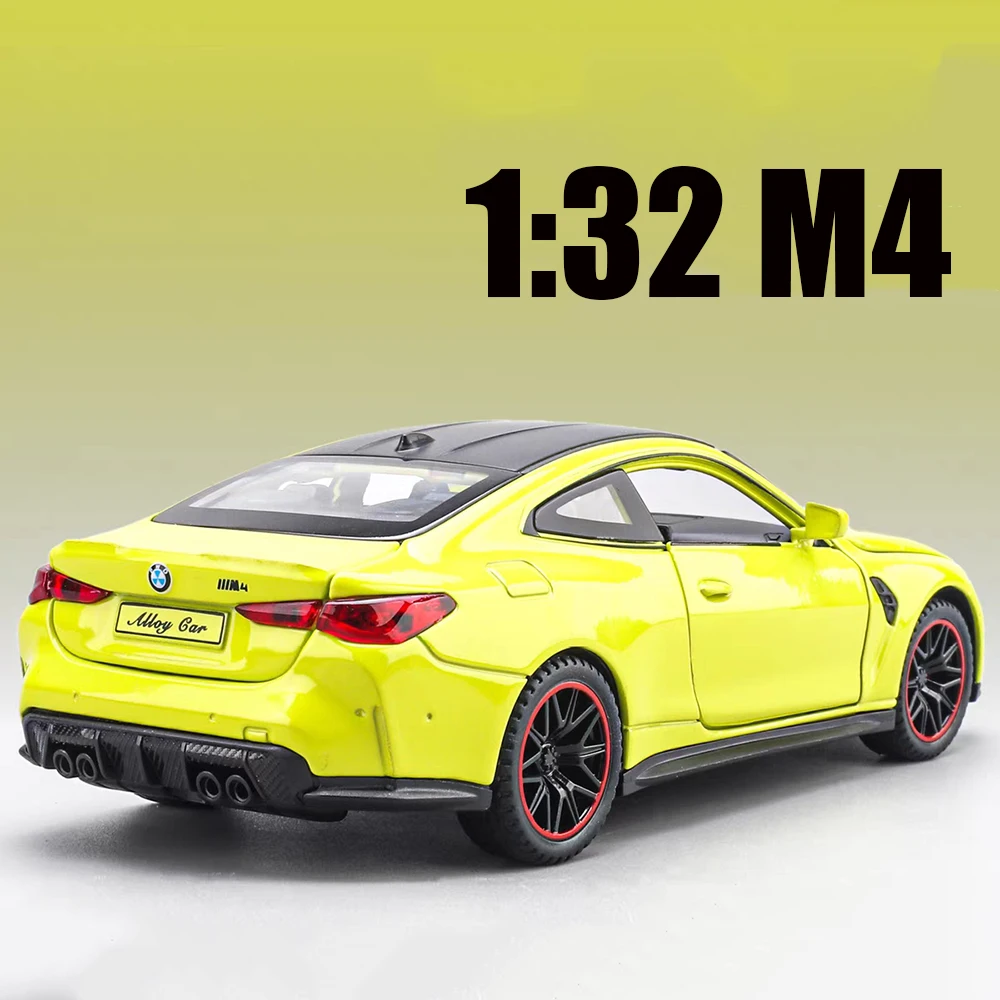 1:32 Metalowy Model BMW M4, Auta Zabawki z Otwieranymi Drzwiami, Gumowe Opony, Miniaturowy Samochód z Napędem Pull Back dla Dzieci i Dorosłych, Prezent