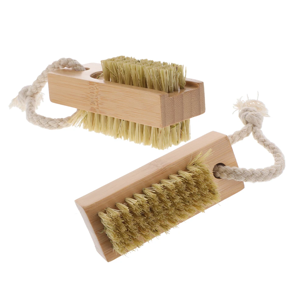 

2pcs Nail Cleaning Brush Double Sided Sisal Fingernail Scrub Bamboo Handle Lightweight Compact Size Ergonomic Grip Soft