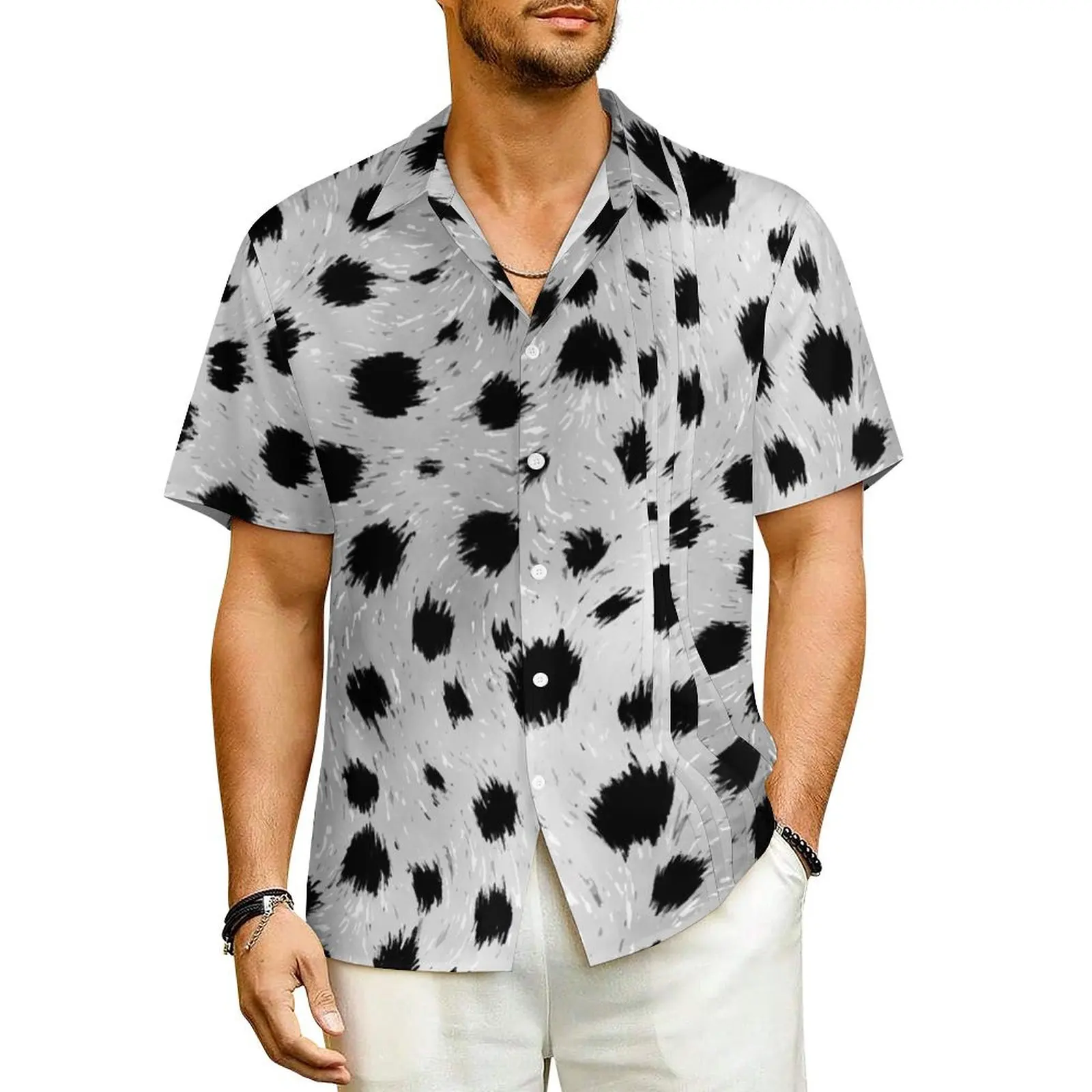 Summer Shirt Vacation Dalmatian Spots Print Blouses Black and White Vintage Casual Shirts Male Short Sleeve Oversized Clothing