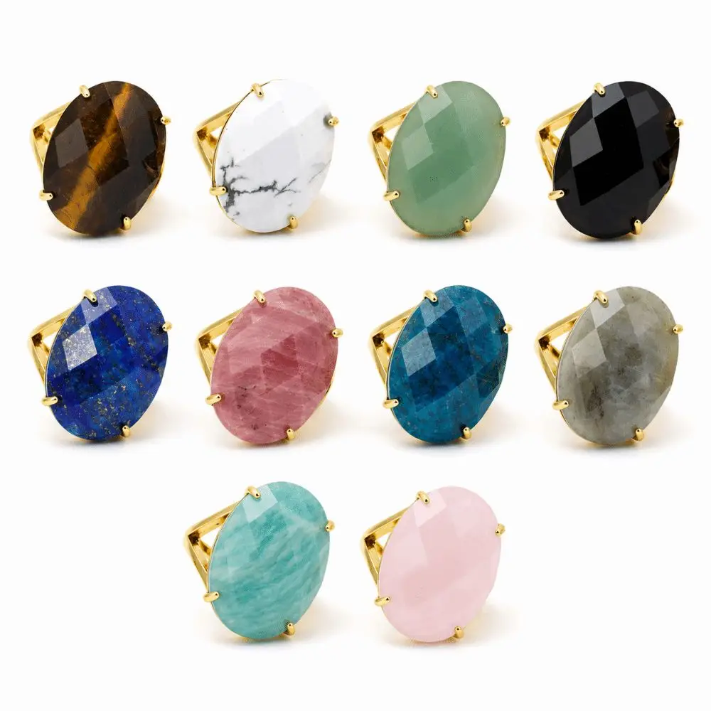 Trend Simple Ellipse Crystal Rings Adjustable Multifaceted Finger Rings Open Rings Jewelry Gift