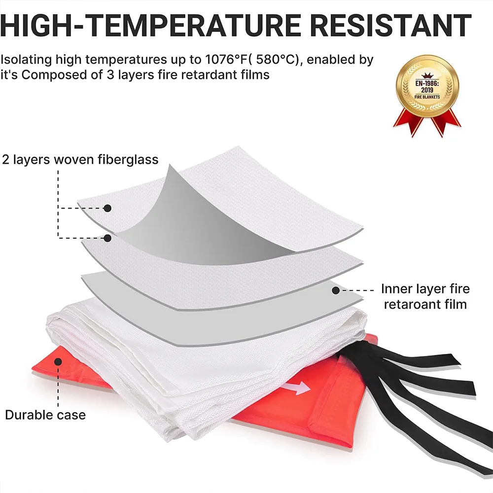 1 Uds. Manta contra incendios de fibra de vidrio, manta de emergencia contra incendios, manta de supresión, manta ignífuga, cubierta de seguridad de supervivencia de emergencia