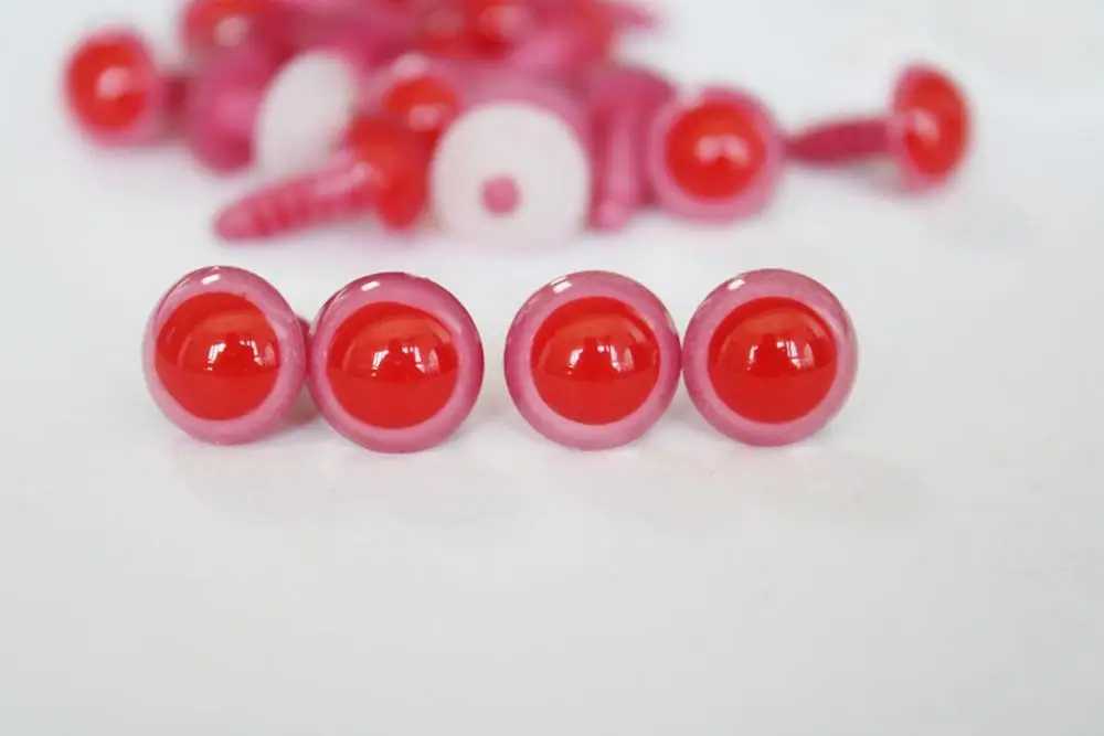 40 unids/lote --- 10mm 12mm 14mm 16mm 18mm 20mm 24mm ojos redondos de seguridad rojos y rosas con arandela para muñeco de peluche de marioneta diy