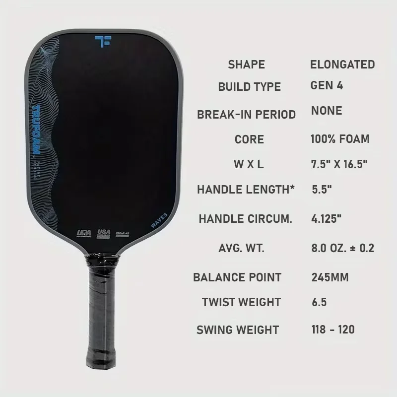 TFW3 High-Performance Pickleball Paddle: 16mm TruFoam Wave High-Elasticity Core with Full T700 Toray Carbon Fiber Face