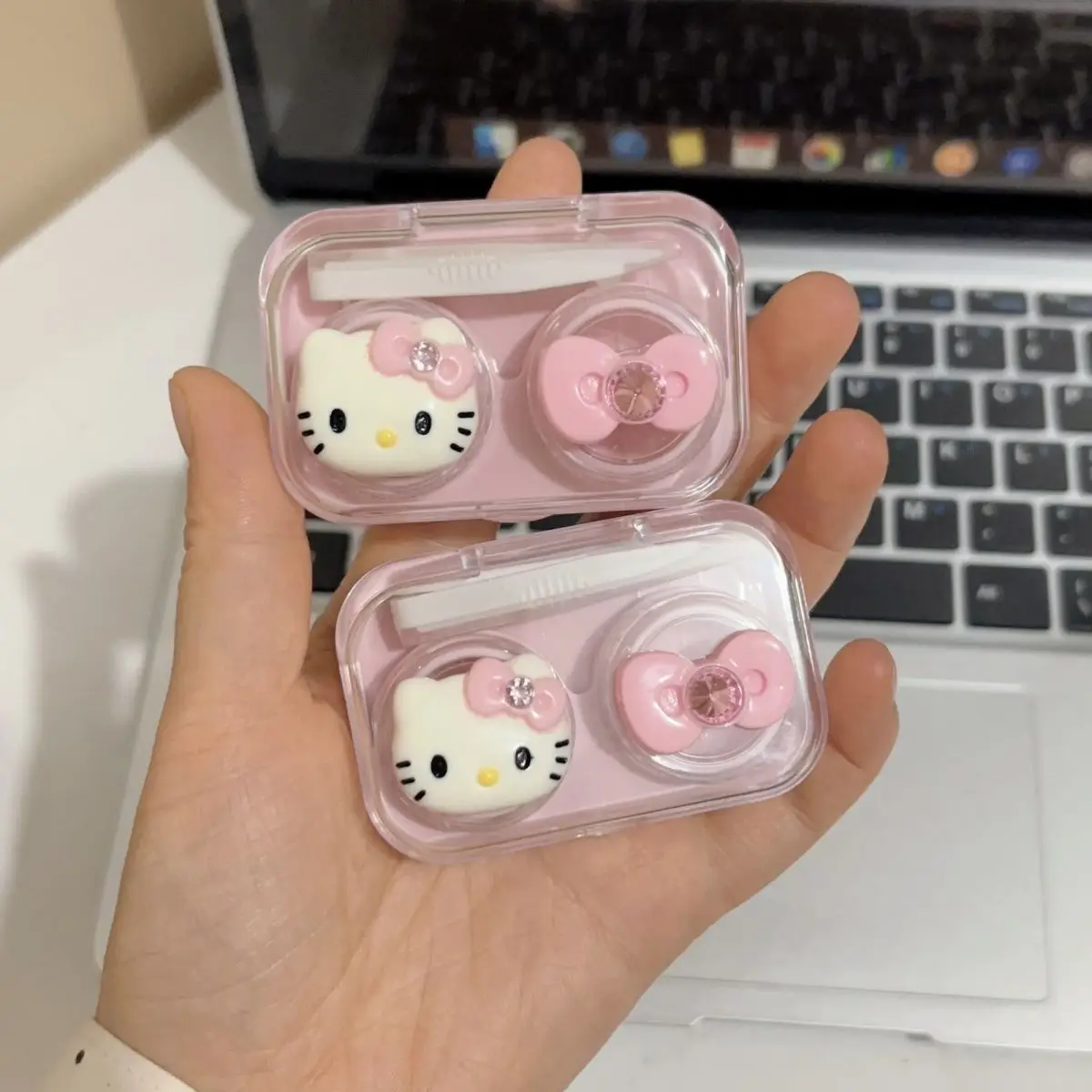 Kawaii Hello Kitty Cartoon Contact Lens Box Bow Square Contact Lens Companion Box Storage Box Decorative accessories Girl Gift