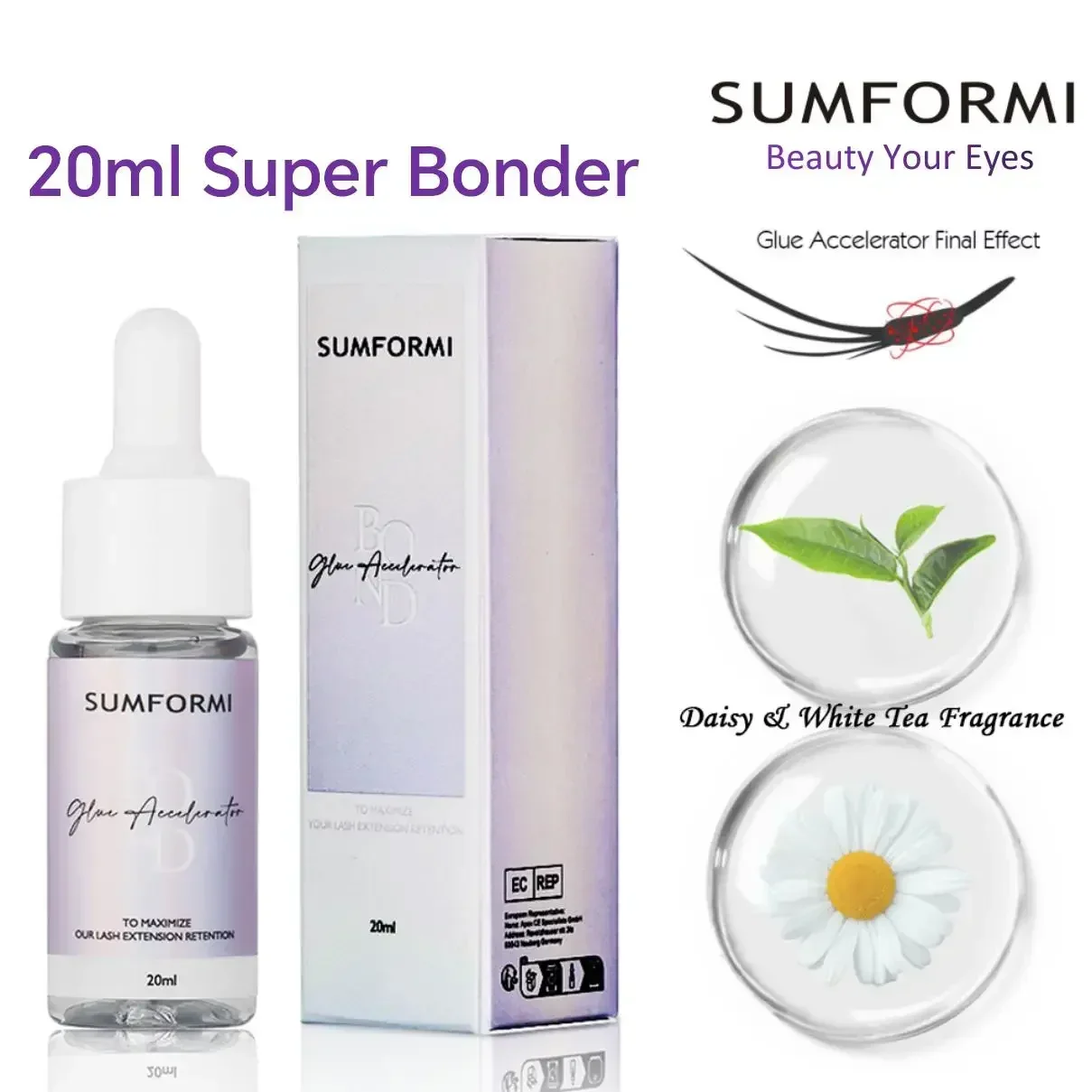 Sumformi 20ml Super Bonder Lash Adhesive for Eyelashes Glue Lash Bonder Strength Glue Eyelash Bonder Aloe Gentle Lash Supplies