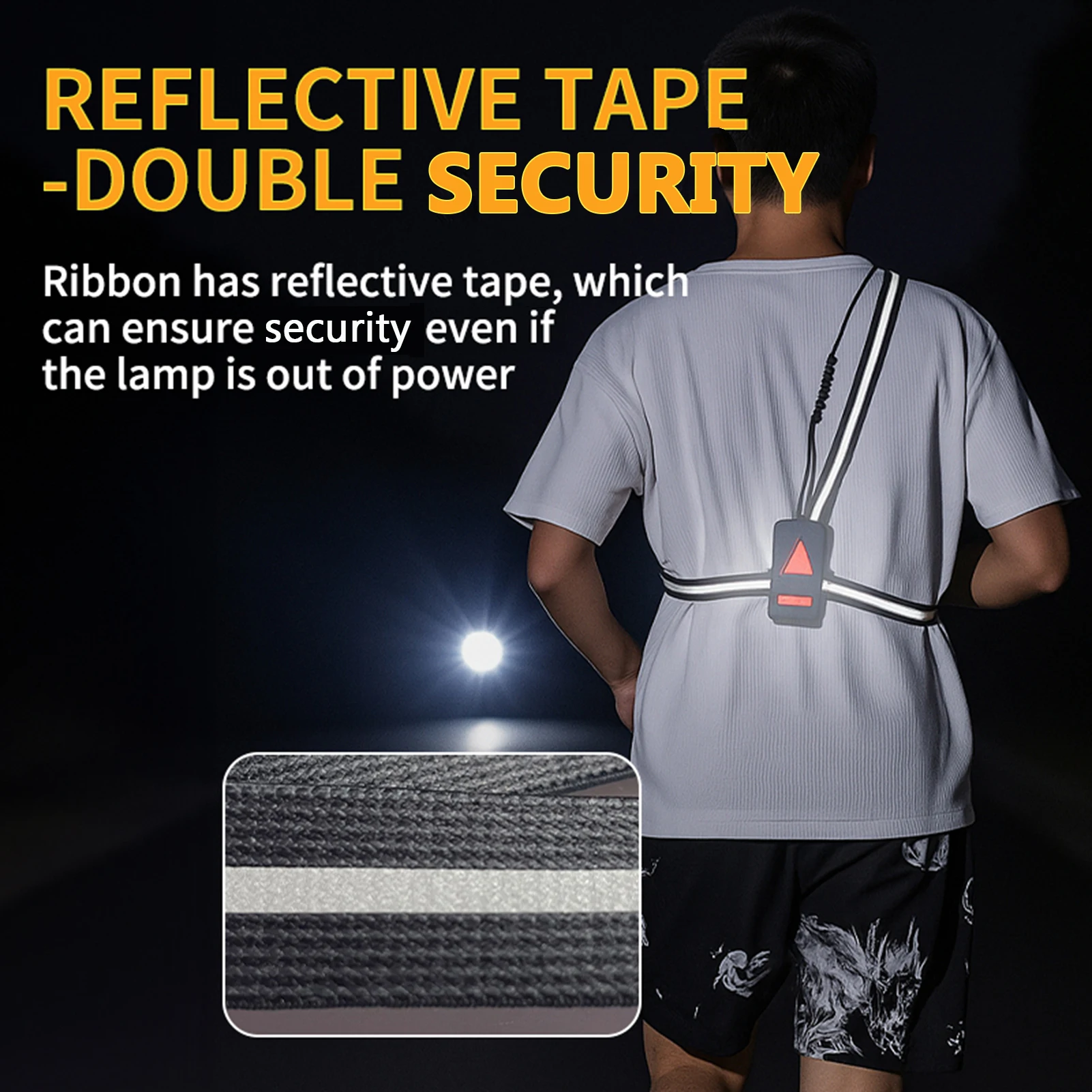 LED Chest Front Multi-Lamp Red Warning USB Rechargeable Night Running Light Triangle Reflective Strap Back Light Backpack Light