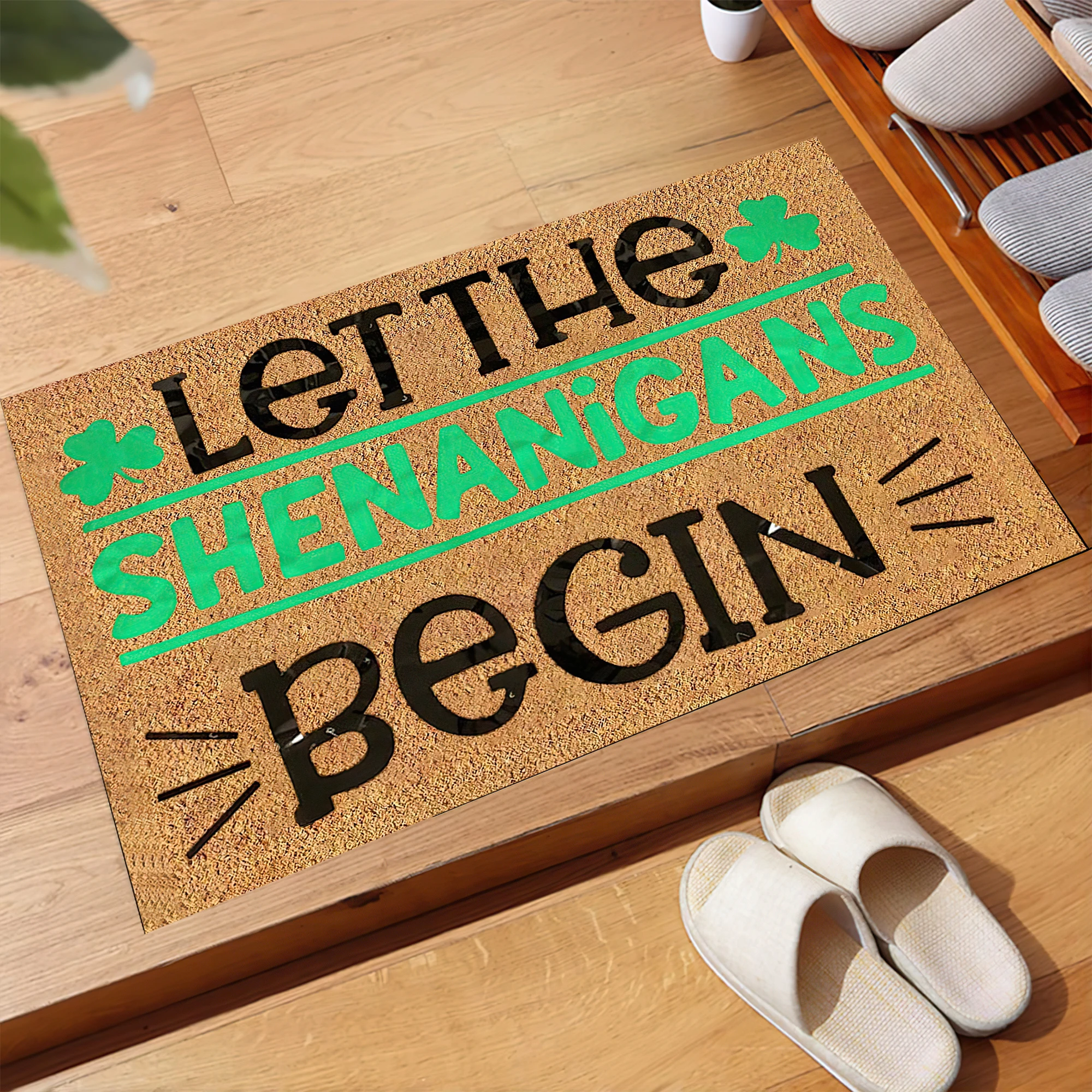 

St. Patrick's Day Doormat - Let the Shenanigans Begin Door Mat | Irish Clover Lucky Doormat for Front Porch Decor