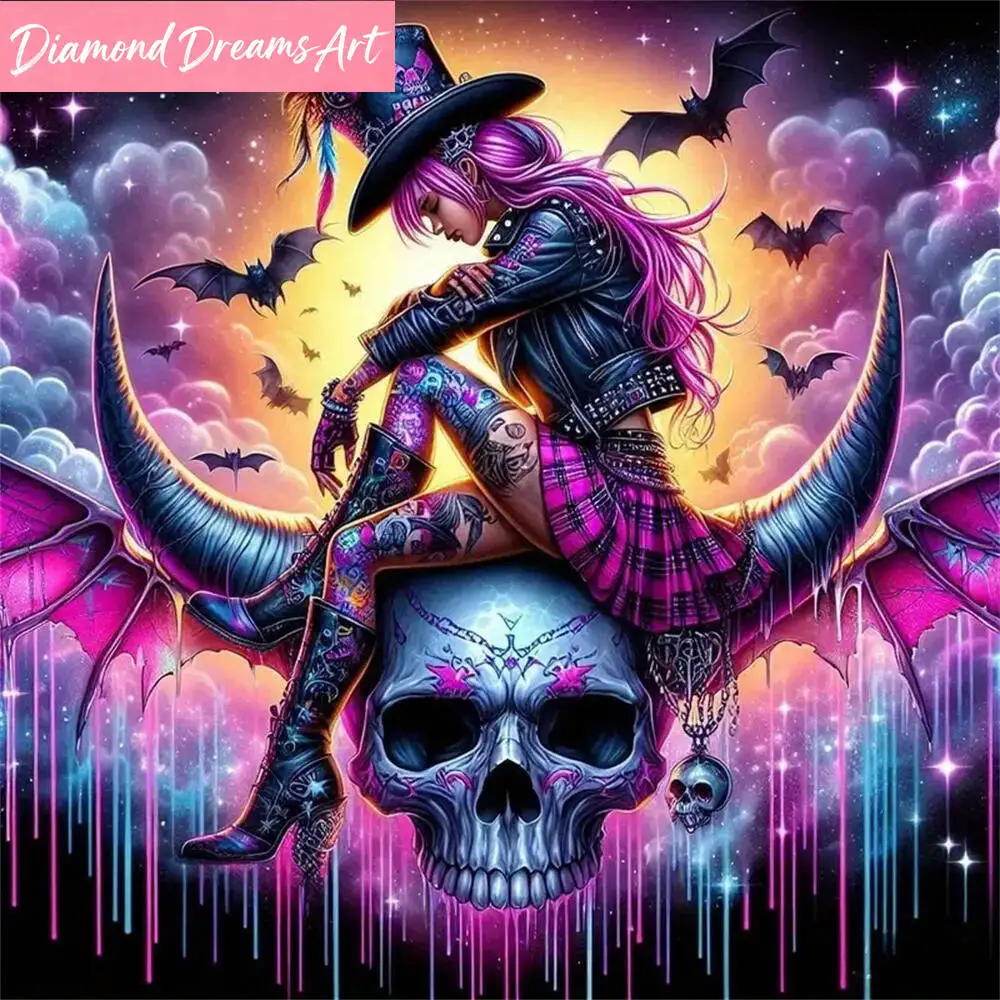 DIY Diamant-Malerei Porträt Vollquadratisch Rund Diamant-Mosaik Charakter Neuerscheinung Skelett Halloween-Geschenk