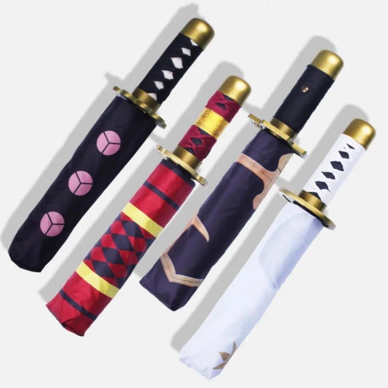 Demon Slayer Katana Umbrella Anime Kimetsu No Yaiba Zenitsu UV Block Black Parasol Japanese Katana Samurai Sabre Sword Umbrella