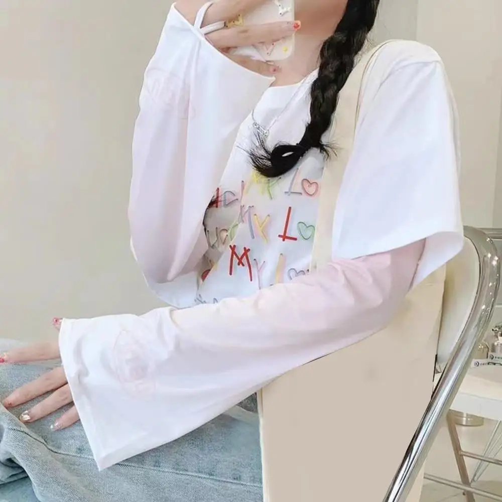 Manga de brazo holgada y transpirable para mujer, manga de seda helada para conducir, protección UV para ciclismo al aire libre, calentadores de brazos, guantes sin dedos, verano