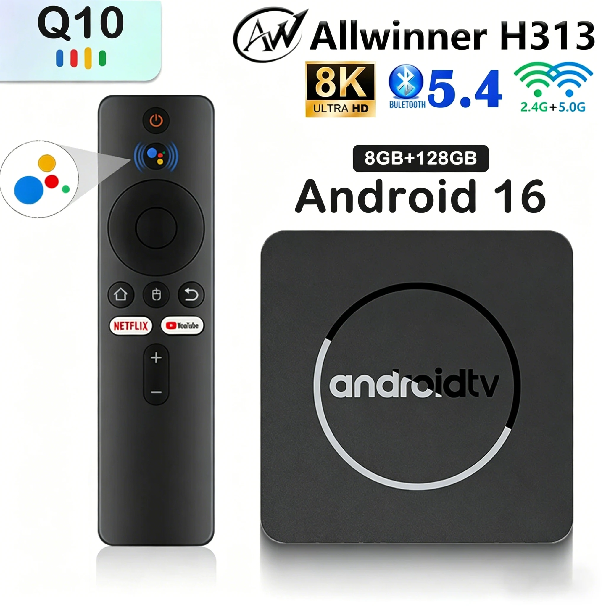 Android16 TV Box Q10 Allwinner H313 Supports 2.4G&5G Dual Wifi 8K 64G 128G Rom Set Top Box Media Player TV Box Voice Set Top Box