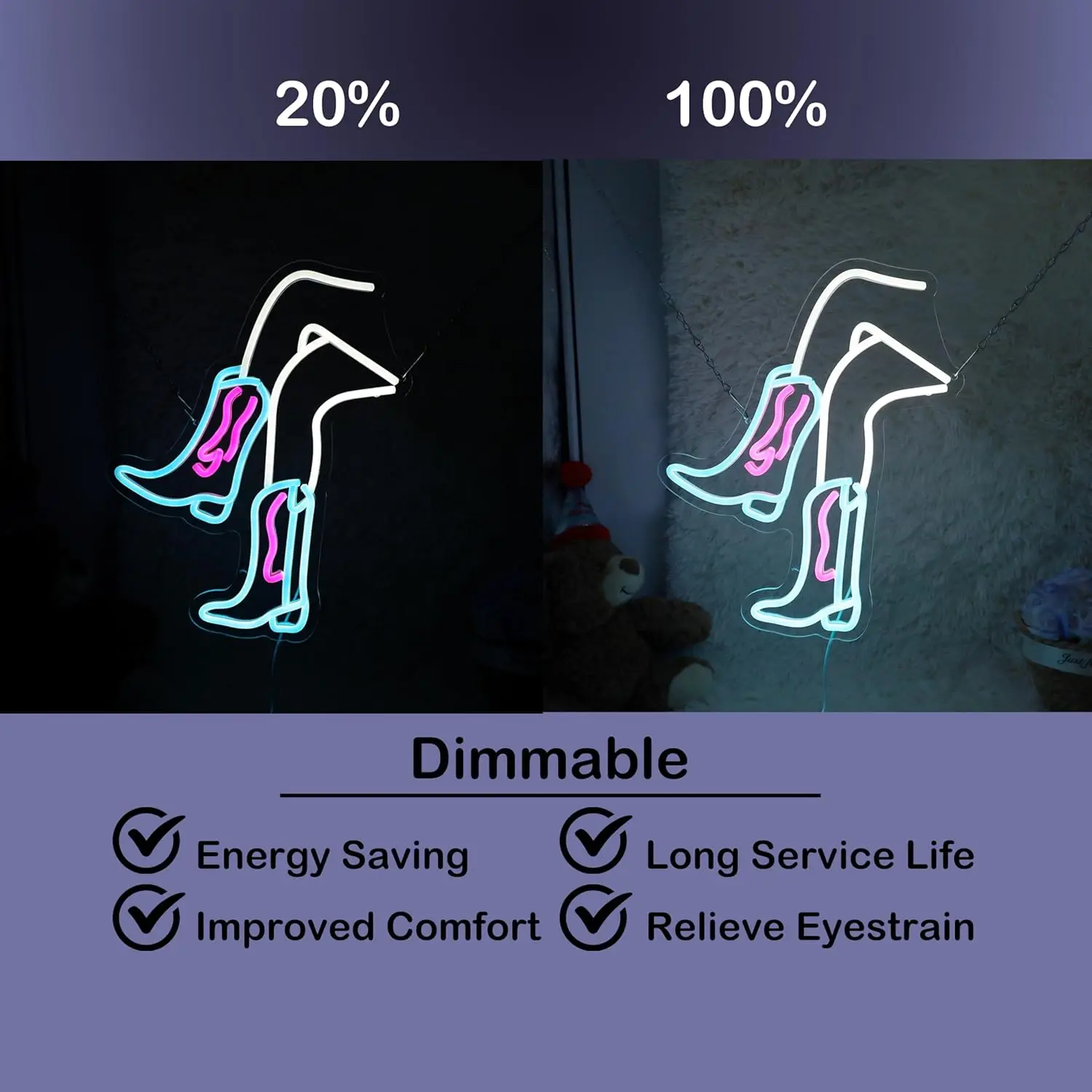 Cowgirl Boots Neon Light USB Dimmable Western Wall Decor for Wedding Couple Room Bedroom Bachelorette Party Girl Night LED Art