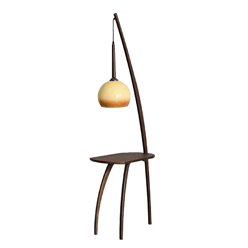 

Medieval solid wood floor lamp, retro fishing lamp next to the sofa in the living room